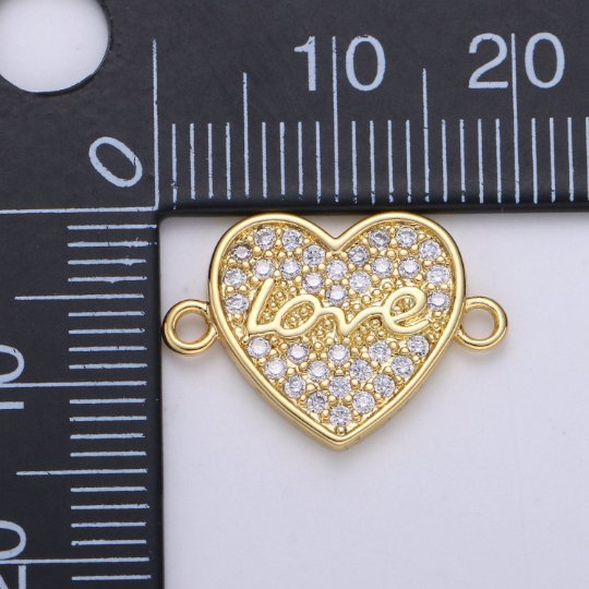 Micro Pave Heart Connector, Gold Heart Charm Connector 14K gold plated Link Connector for Bracelet Necklace Supply Tiny Love charm F-557 - DLUXCA