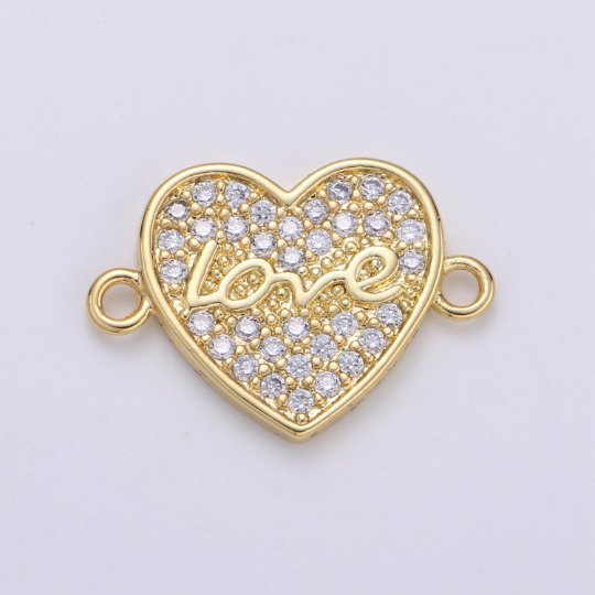 Micro Pave Heart Connector, Gold Heart Charm Connector 14K gold plated Link Connector for Bracelet Necklace Supply Tiny Love charm F-557 - DLUXCA