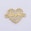 Micro Pave Heart Connector, Gold Heart Charm Connector 14K gold plated Link Connector for Bracelet Necklace Supply Tiny Love charm F-557 - DLUXCA