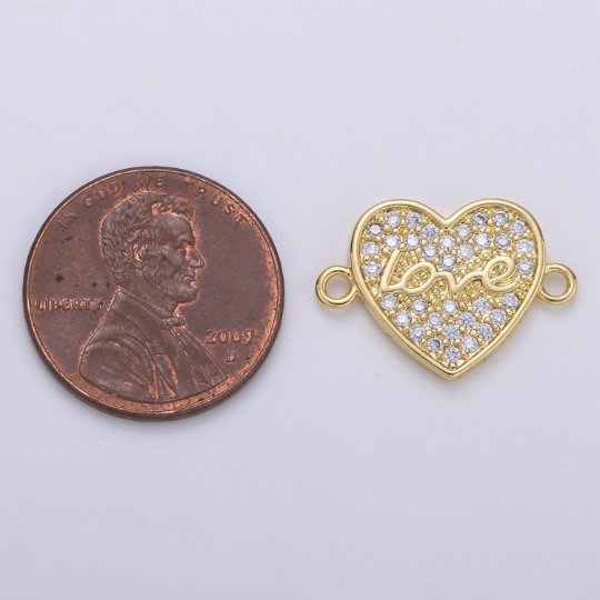 Micro Pave Heart Connector, Gold Heart Charm Connector 14K gold plated Link Connector for Bracelet Necklace Supply Tiny Love charm F-557 - DLUXCA