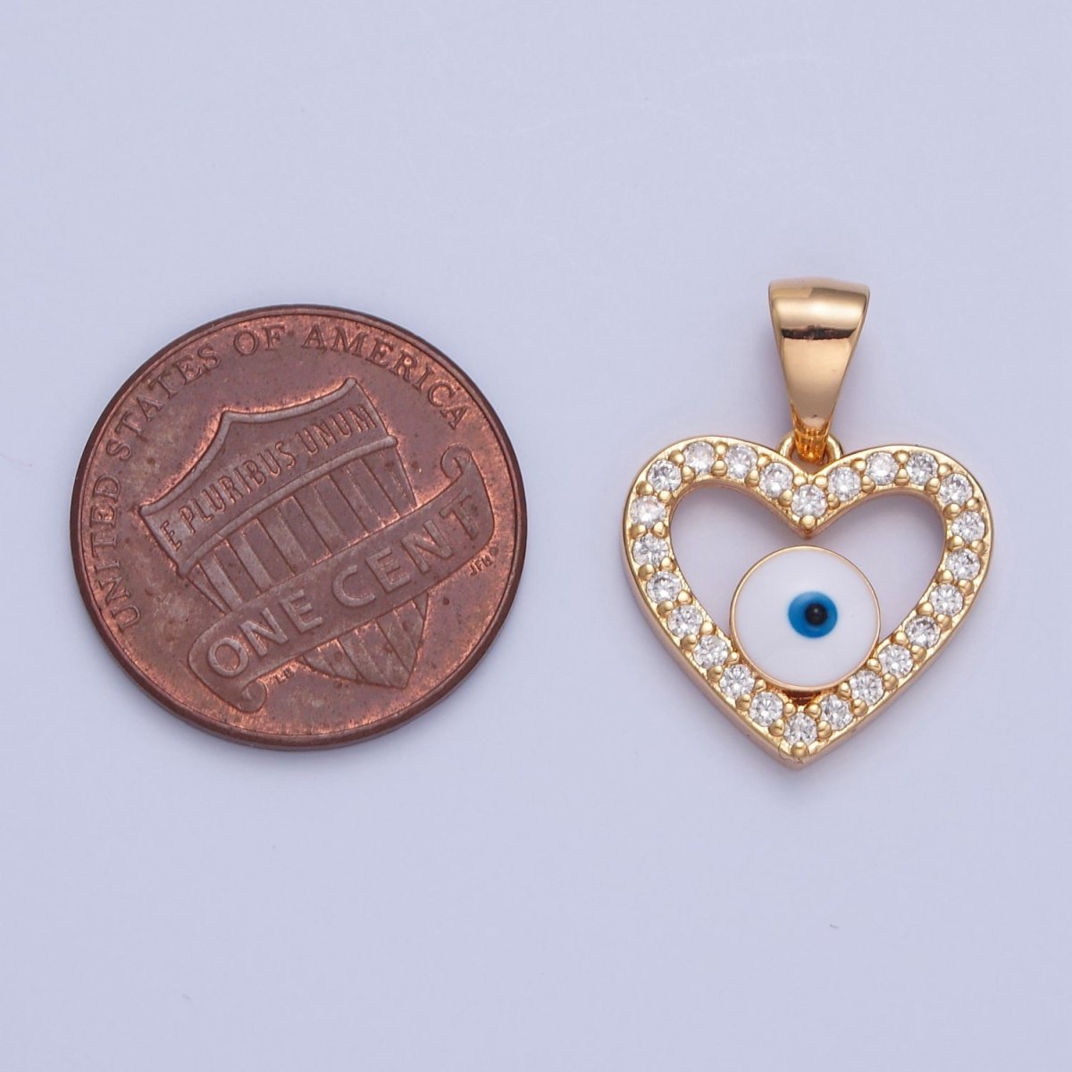 Micro Pave Heart Evil Eye Pendant, 16K Gold plated Cubic Zirconia CZ Love & Enamel Protection Eye of Ra Pendant Charm H-075 - DLUXCA