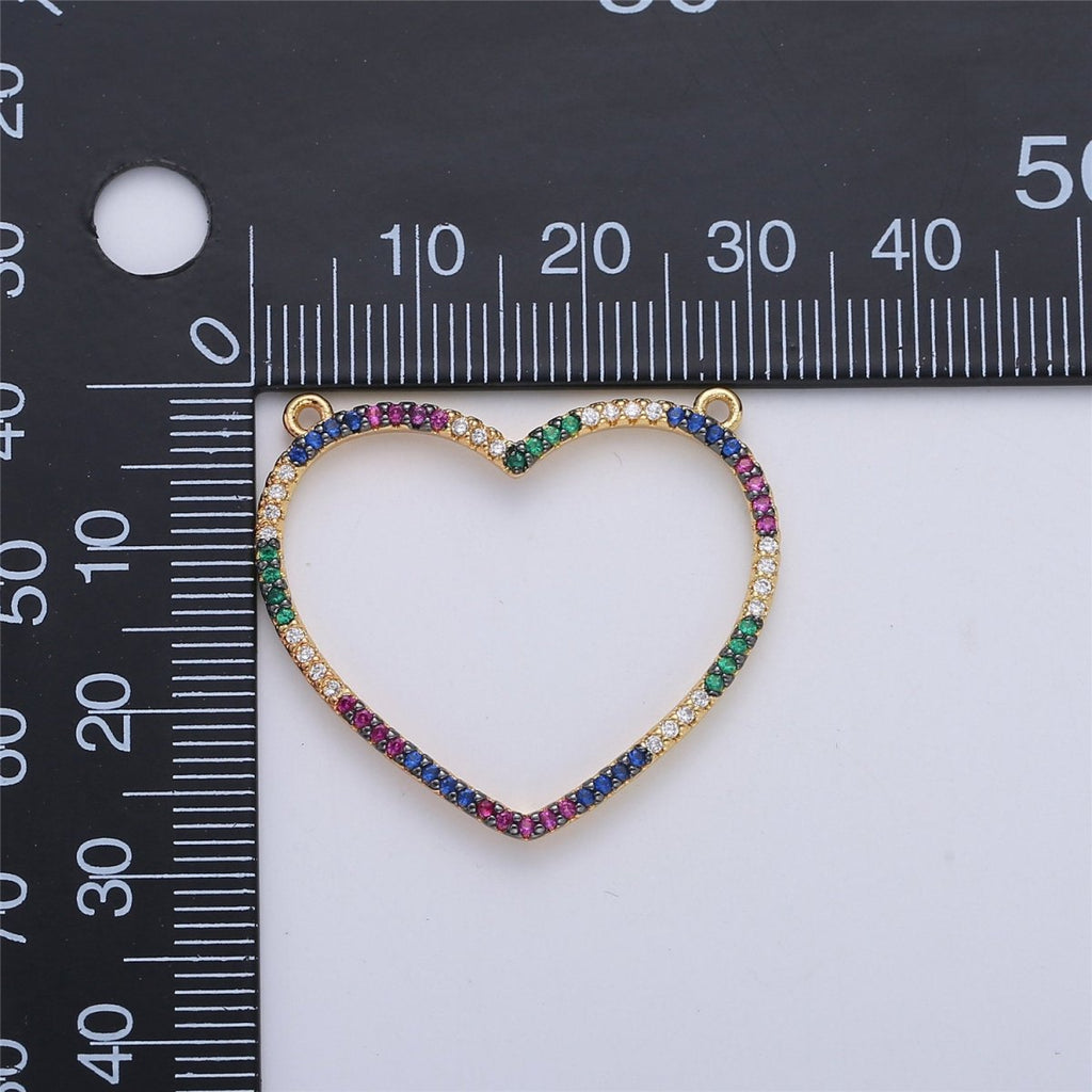 Micro Pave Heart Pendant in 18k Gold plated Double Bail Pendant Rainbow Colorful Cubic Heart Charm F-301 - DLUXCA
