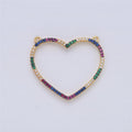 Micro Pave Heart Pendant in 18k Gold plated Double Bail Pendant Rainbow Colorful Cubic Heart Charm F-301 - DLUXCA