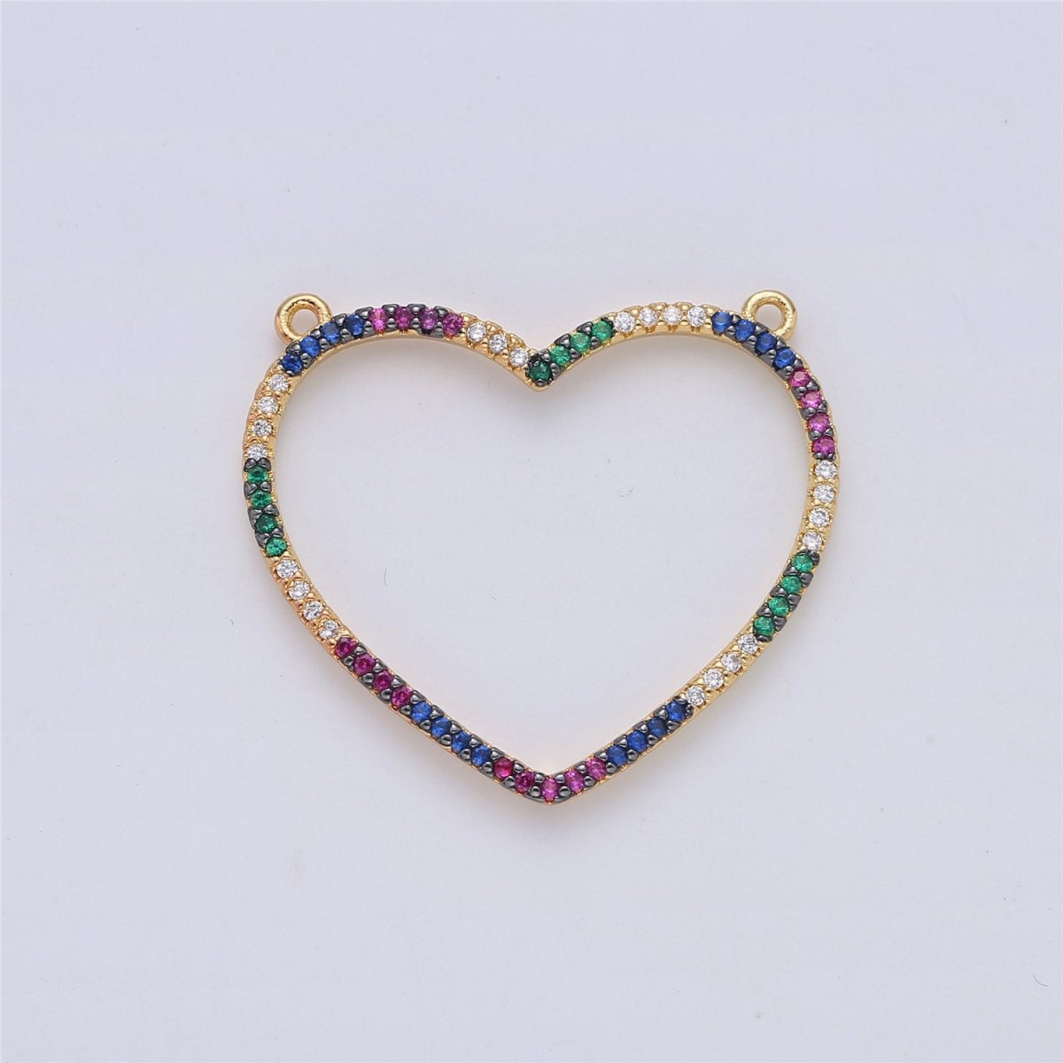 Micro Pave Heart Pendant in 18k Gold plated Double Bail Pendant Rainbow Colorful Cubic Heart Charm F-301 - DLUXCA