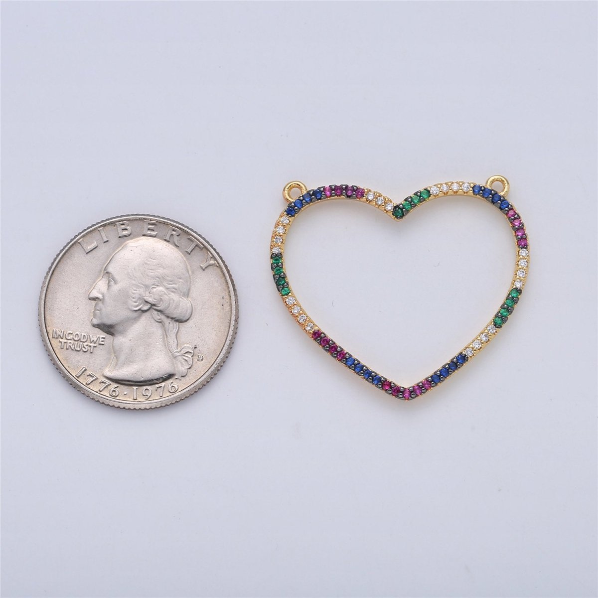 Micro Pave Heart Pendant in 18k Gold plated Double Bail Pendant Rainbow Colorful Cubic Heart Charm F-301 - DLUXCA