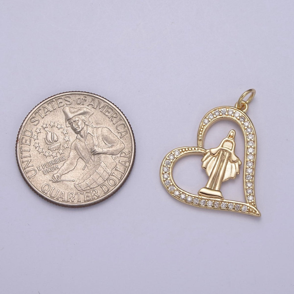 Micro Pave Heart Women's Virgin Mary de Guadalupe Miraculous Lady Religious Jewelry Supply Making for Bracelet Necklace N-707 - DLUXCA