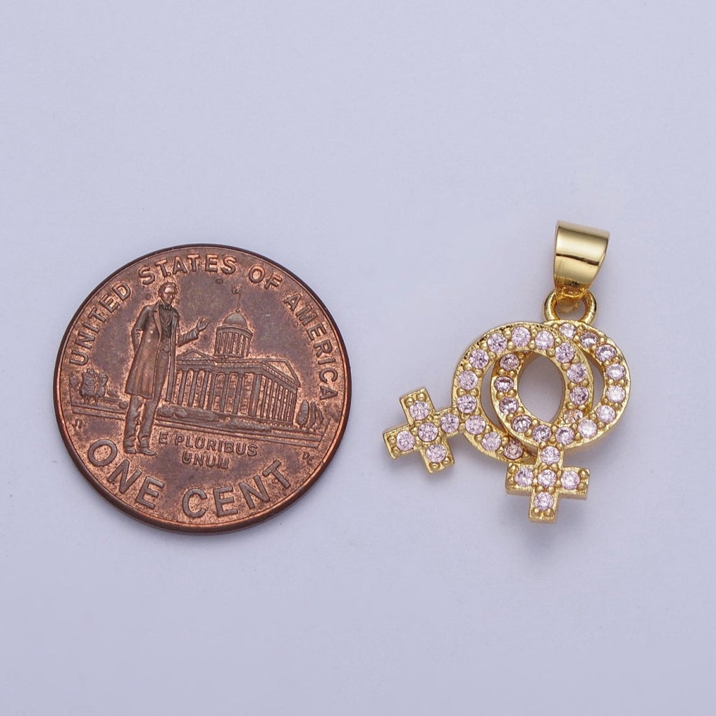 Micro Pave Lesbian Charm 24K Gold plated Lesbian Jewelry, Pride Necklace Bracelet Pendant Lesbian Gift Couple Necklace X-422 - DLUXCA