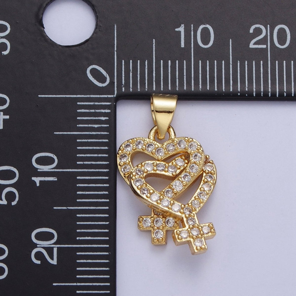 Micro Pave Lesbian Pendant 24K Gold plated Lesbian Jewelry Inspired Pride Necklace Bracelet Charm Lesbian Gift Couple Necklace X-424 - DLUXCA