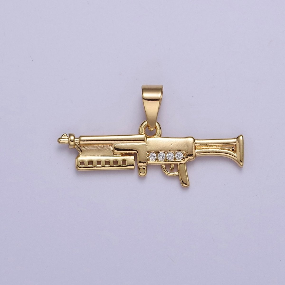 Micro Pave Machine Gun Shape Pendant 16K Gold plated Gun Charm, Necklace Bracelet Charm Pendant 14x25.2mm J-441 - DLUXCA