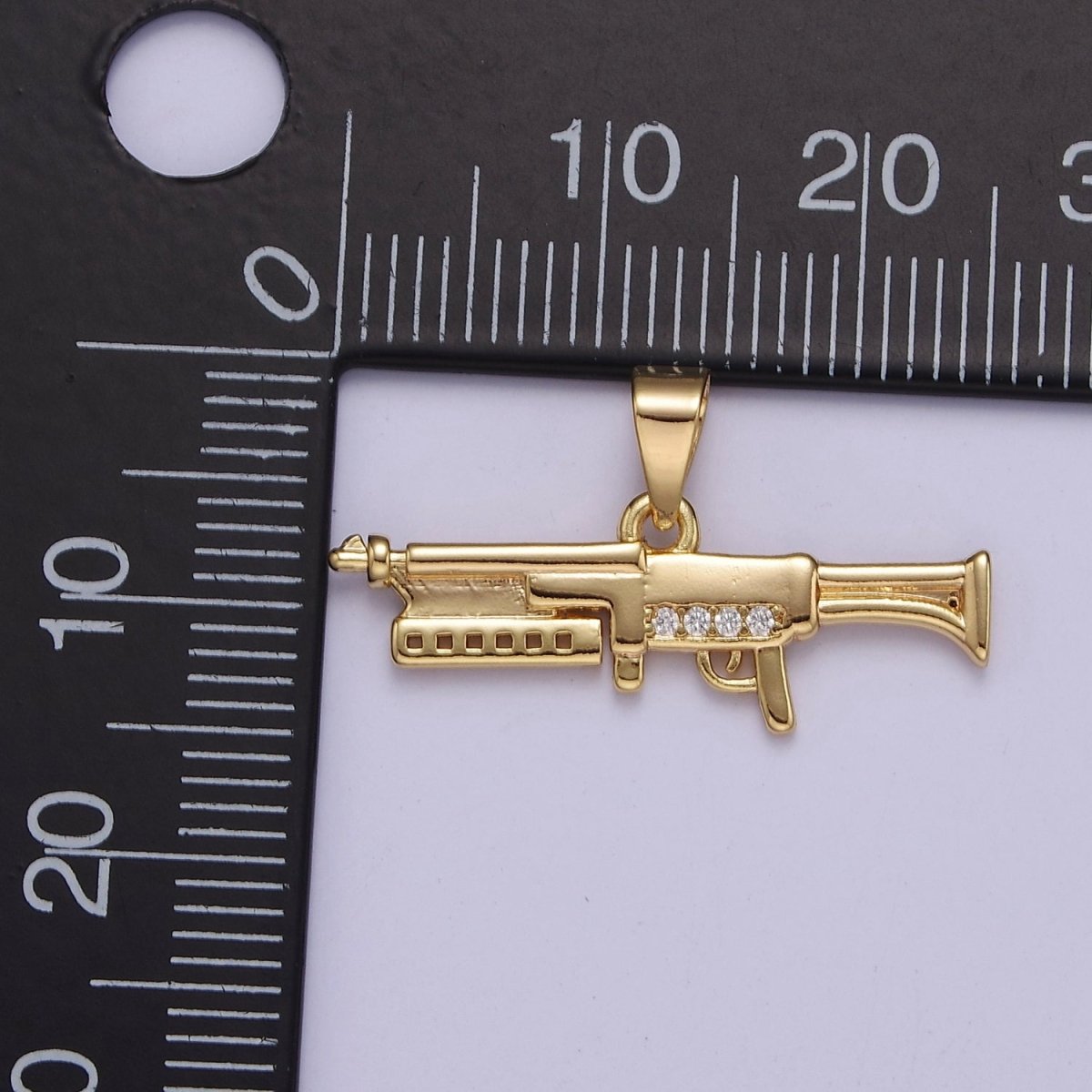 Micro Pave Machine Gun Shape Pendant 16K Gold plated Gun Charm, Necklace Bracelet Charm Pendant 14x25.2mm J-441 - DLUXCA
