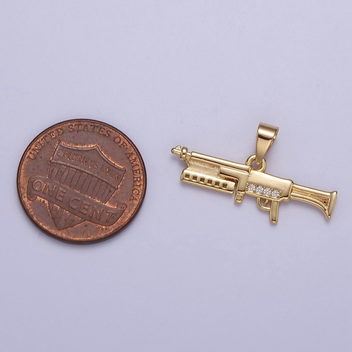 Micro Pave Machine Gun Shape Pendant 16K Gold plated Gun Charm, Necklace Bracelet Charm Pendant 14x25.2mm J-441 - DLUXCA
