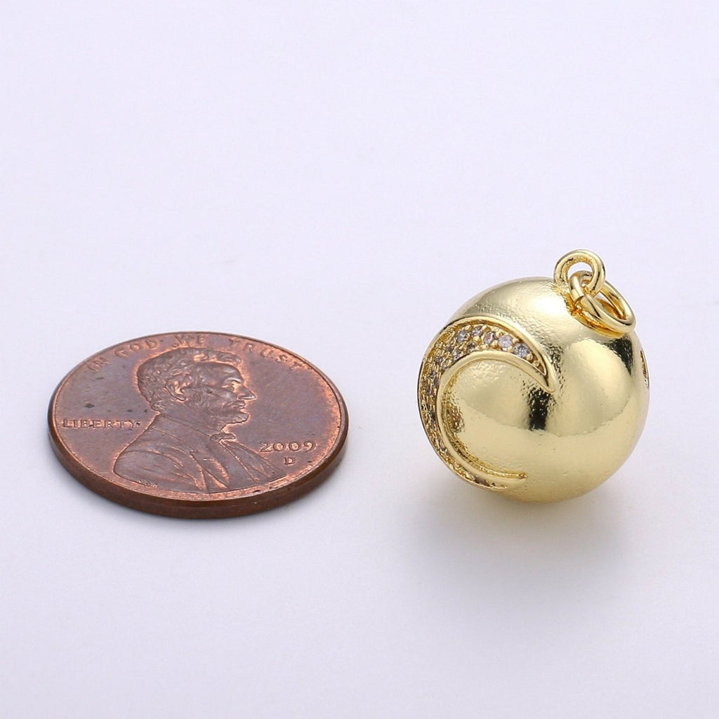 Micro Pave Moon Charm Crescent Moon Charm Ball Charm Ornament Moon Pendant 14K Gold plated Celestial Necklace Bracelet Charm Jewelry Making, D-704 - DLUXCA