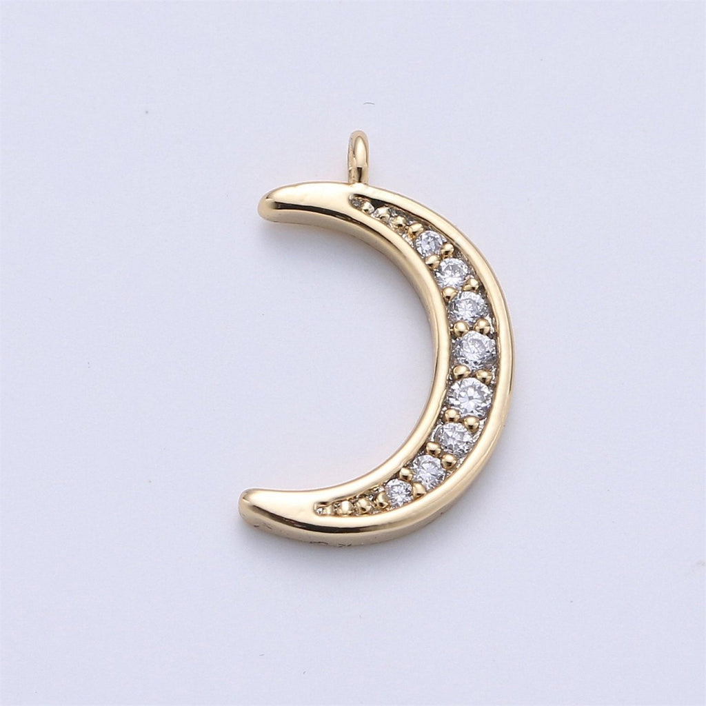 Micro Pave Moon Dainty Crescent Moon Charm Small Moon Pendant 18K Gold plated Celestial Necklace Earring Bracelet Charm Jewelry MakingC-615 - DLUXCA