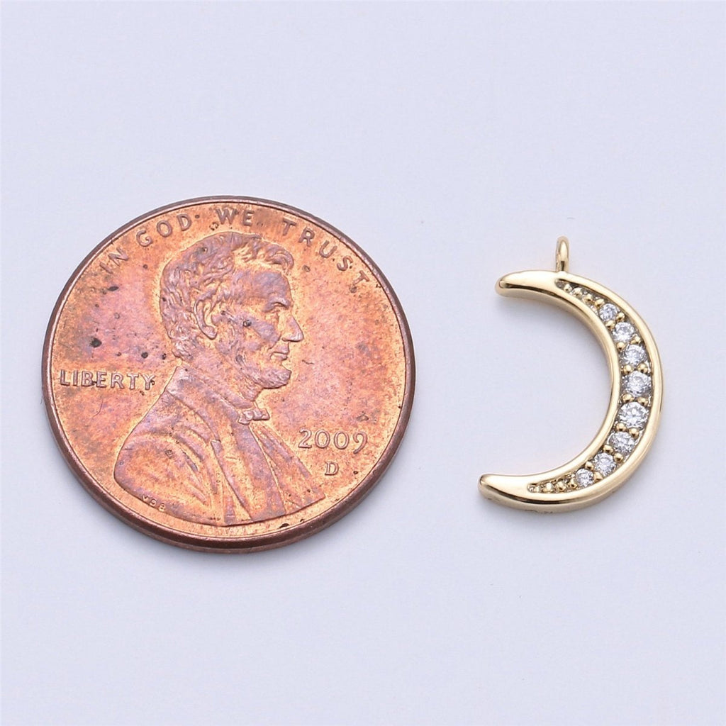 Micro Pave Moon Dainty Crescent Moon Charm Small Moon Pendant 18K Gold plated Celestial Necklace Earring Bracelet Charm Jewelry MakingC-615 - DLUXCA