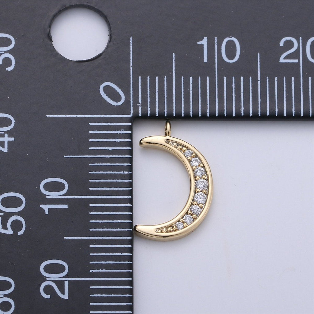 Micro Pave Moon Dainty Crescent Moon Charm Small Moon Pendant 18K Gold plated Celestial Necklace Earring Bracelet Charm Jewelry MakingC-615 - DLUXCA