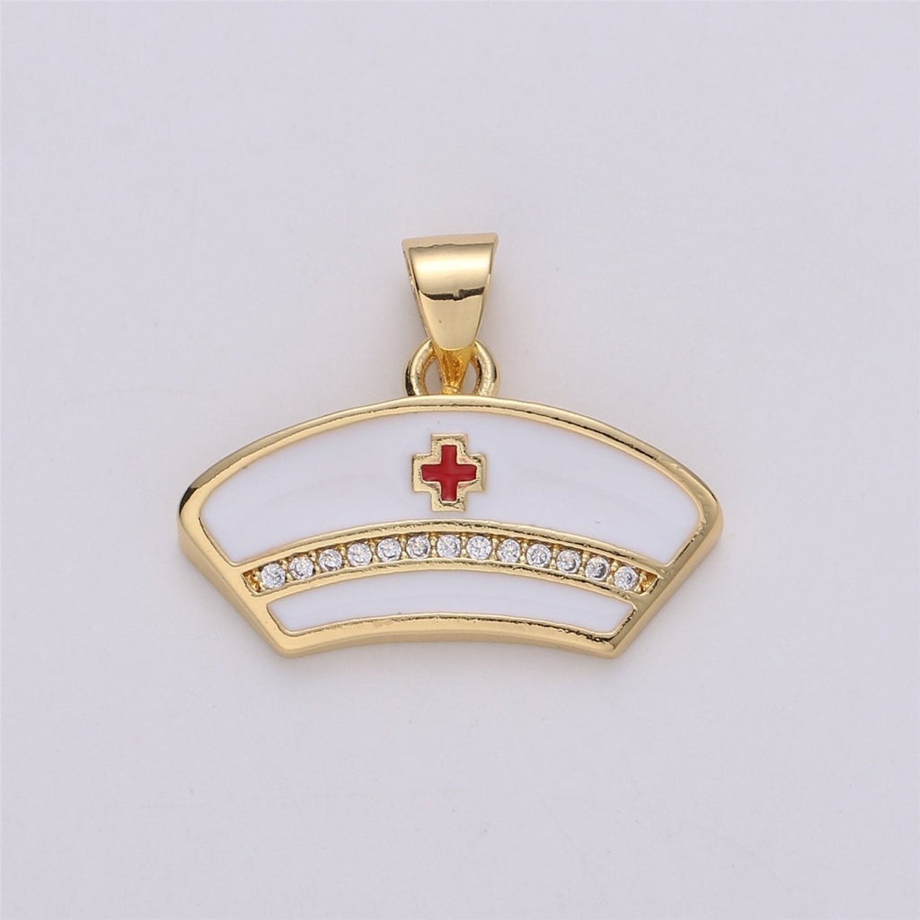 Micro Pave Nurse Charm 14k Gold plated Charm RN Nurse Charms Registered Nurse Charms, LPN Nurse front line first responder git idea I-569 - DLUXCA