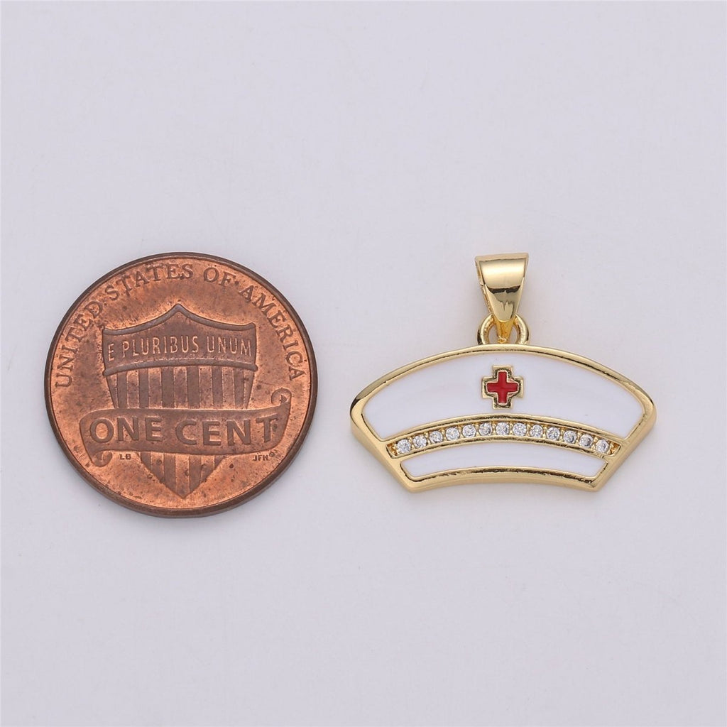 Micro Pave Nurse Charm 14k Gold plated Charm RN Nurse Charms Registered Nurse Charms, LPN Nurse front line first responder git idea I-569 - DLUXCA