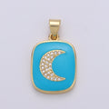 Micro Pave Pink Enamel Moon Charm Pendant, Enamel Crescent moon Pendant, 14K gold plated Celestial Charm Pastel Pendant Necklace Bracelet J-044,J-045