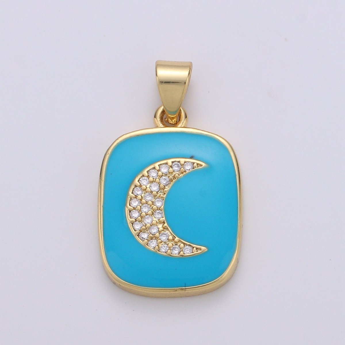 Micro Pave Pink Enamel Moon Charm Pendant, Enamel Crescent moon Pendant, 14K gold plated Celestial Charm Pastel Pendant Necklace Bracelet J-044,J-045