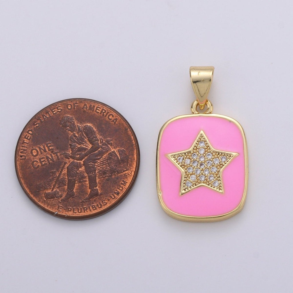 Micro Pave Pink Enamel Star Charm Pendant, Enamel Star Pendant, 14K gold plated Celestial Charm Blue Star Pendant for Necklace Bracele J-042,J-043