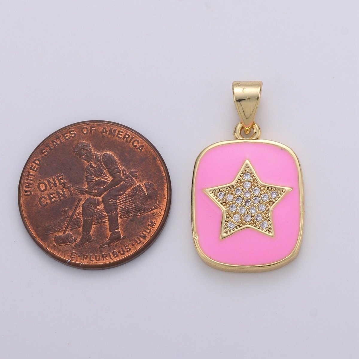 Micro Pave Pink Enamel Star Charm Pendant, Enamel Star Pendant, 14K gold plated Celestial Charm Blue Star Pendant for Necklace Bracele J-042,J-043