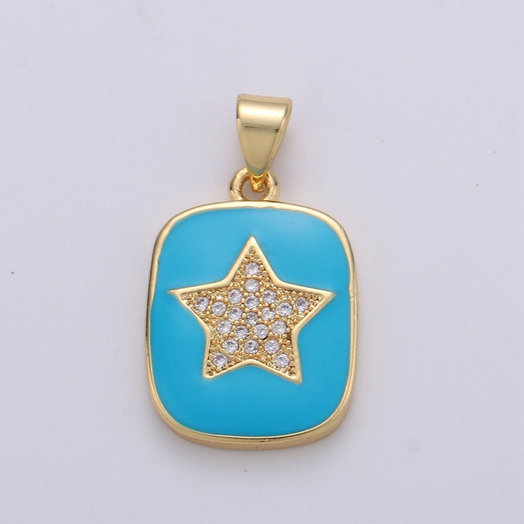 Micro Pave Pink Enamel Star Charm Pendant, Enamel Star Pendant, 14K gold plated Celestial Charm Blue Star Pendant for Necklace Bracele J-042,J-043