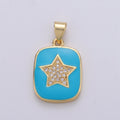 Micro Pave Pink Enamel Star Charm Pendant, Enamel Star Pendant, 14K gold plated Celestial Charm Blue Star Pendant for Necklace Bracele J-042,J-043