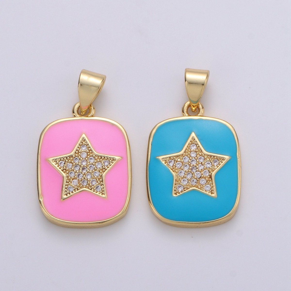 Micro Pave Pink Enamel Star Charm Pendant, Enamel Star Pendant, 14K gold plated Celestial Charm Blue Star Pendant for Necklace Bracele J-042,J-043