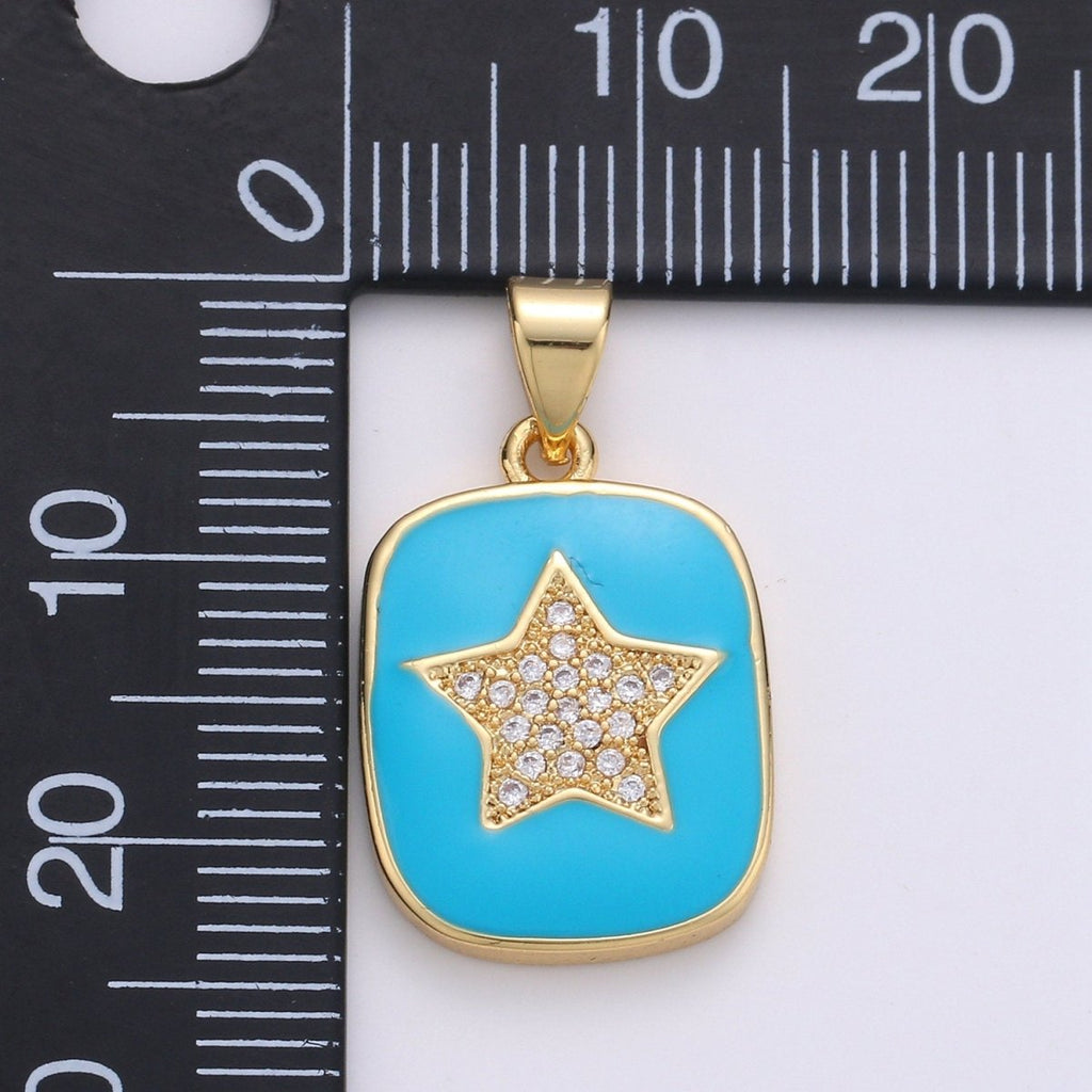 Micro Pave Pink Enamel Star Charm Pendant, Enamel Star Pendant, 14K gold plated Celestial Charm Blue Star Pendant for Necklace Bracele J-042,J-043