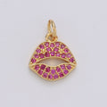Micro Pave Pink Lips Charm in 14k Gold plated for Bracelet Earring Necklace Charm Supply / Silver Lips Charm Kiss jewelry, D-188 D-189