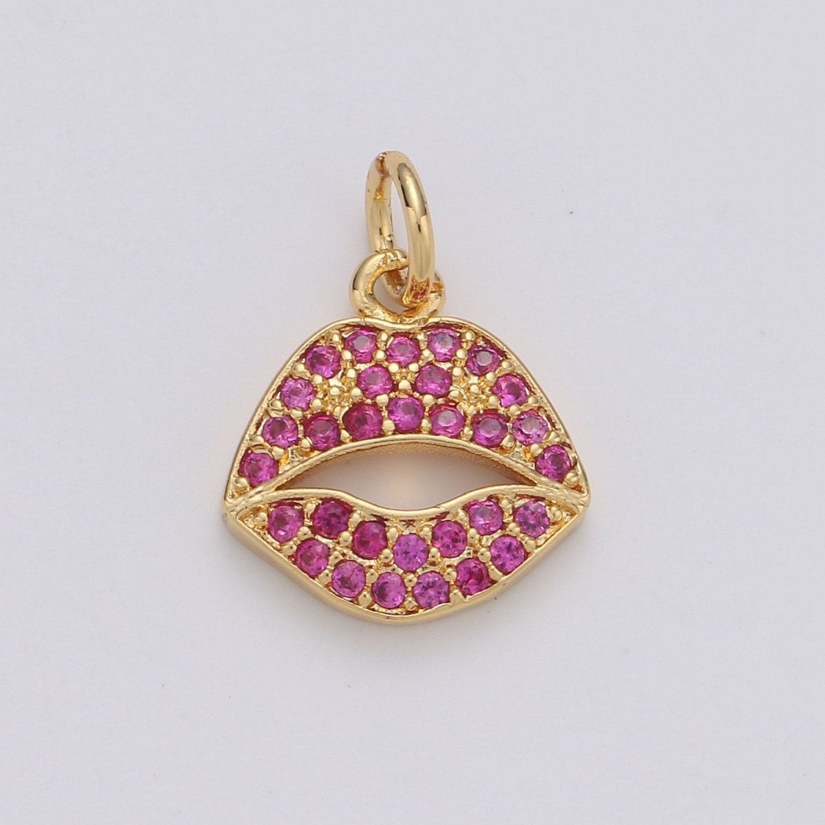 Micro Pave Pink Lips Charm in 14k Gold plated for Bracelet Earring Necklace Charm Supply / Silver Lips Charm Kiss jewelry, D-188 D-189