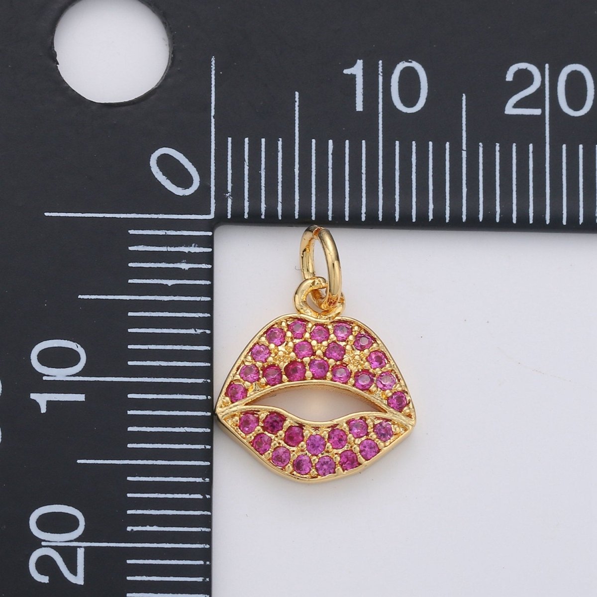 Micro Pave Pink Lips Charm in 14k Gold plated for Bracelet Earring Necklace Charm Supply / Silver Lips Charm Kiss jewelry, D-188 D-189