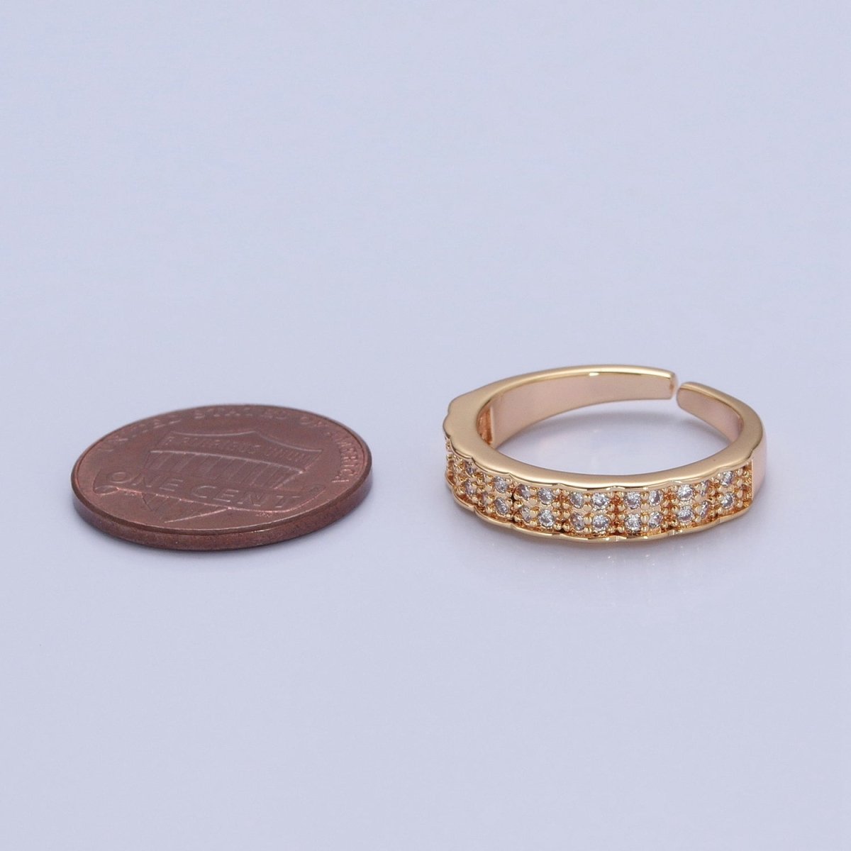 Micro Pave Ring in 16k Gold plated Open Adjustable Ring O-744 - DLUXCA