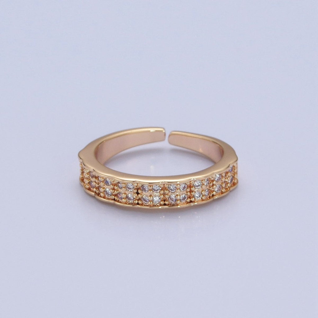 Micro Pave Ring in 16k Gold plated Open Adjustable Ring O-744 - DLUXCA