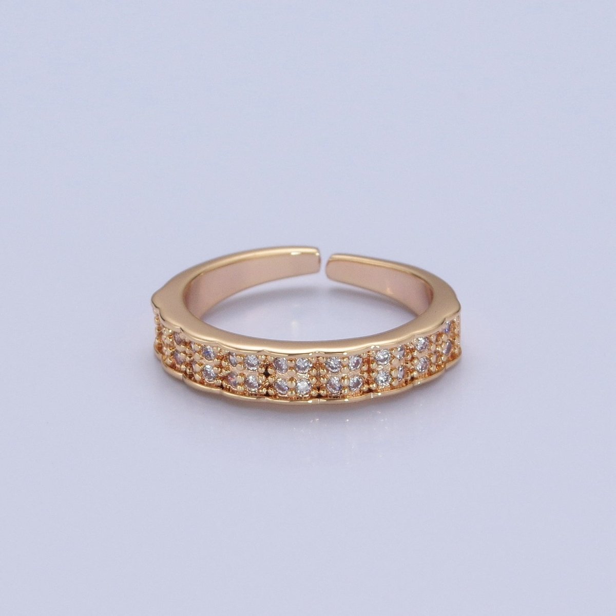 Micro Pave Ring in 16k Gold plated Open Adjustable Ring O-744 - DLUXCA