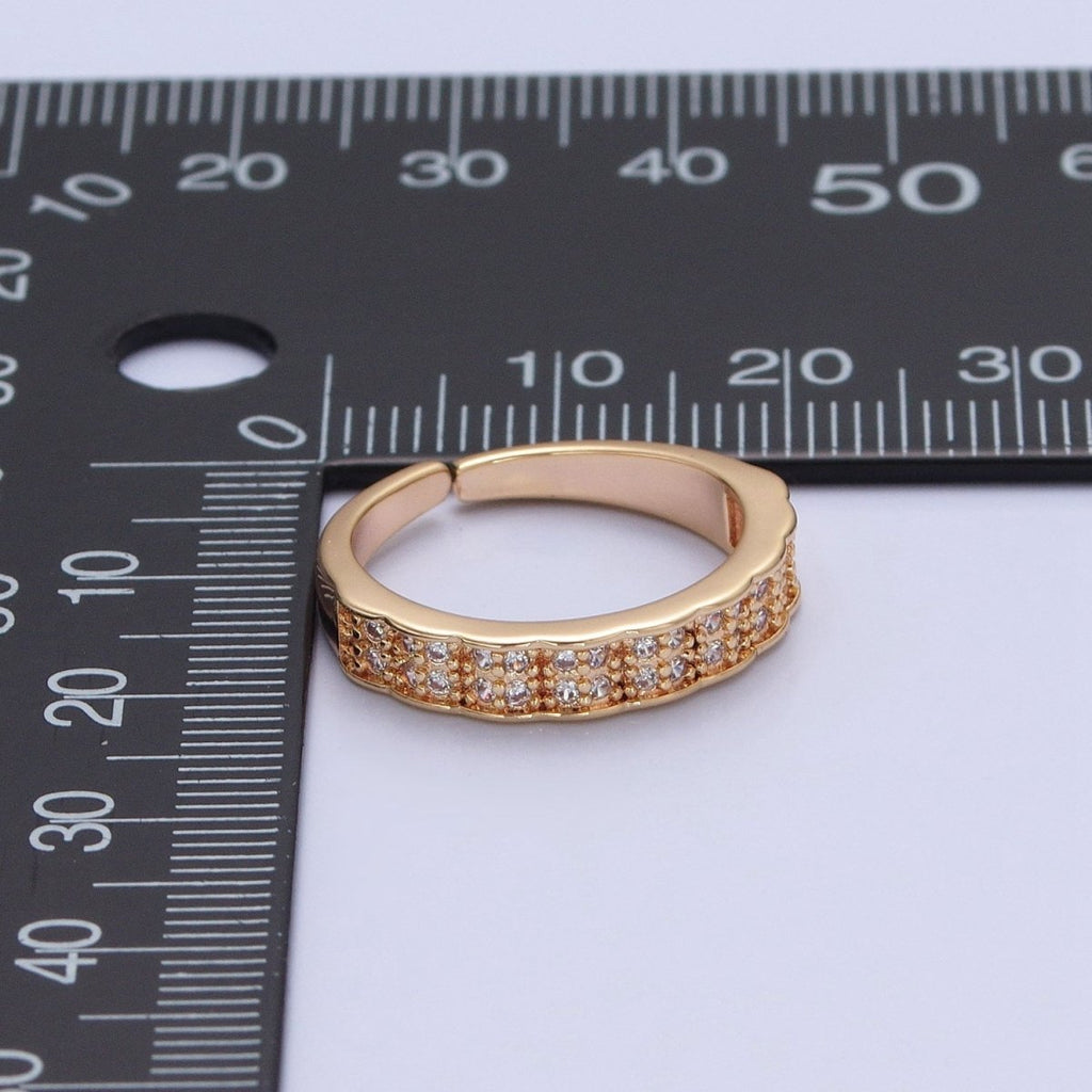 Micro Pave Ring in 16k Gold plated Open Adjustable Ring O-744 - DLUXCA