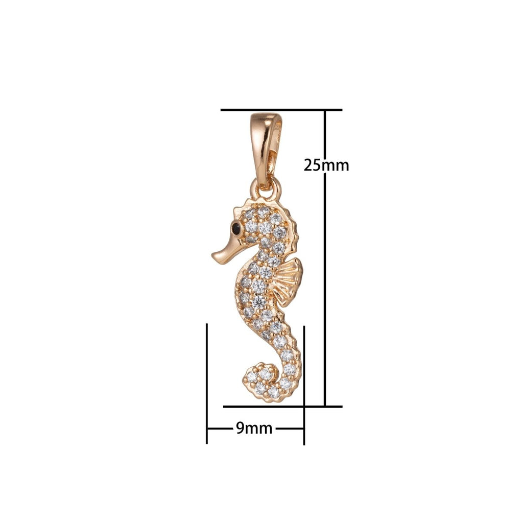 Micro Pave Seahorse Charm in 18k Gold plated D-153 - DLUXCA