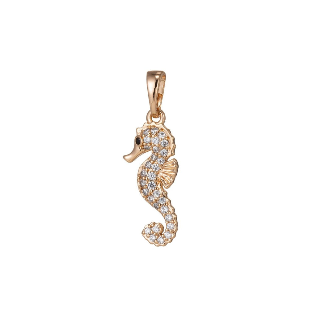 Micro Pave Seahorse Charm in 18k Gold plated D-153 - DLUXCA