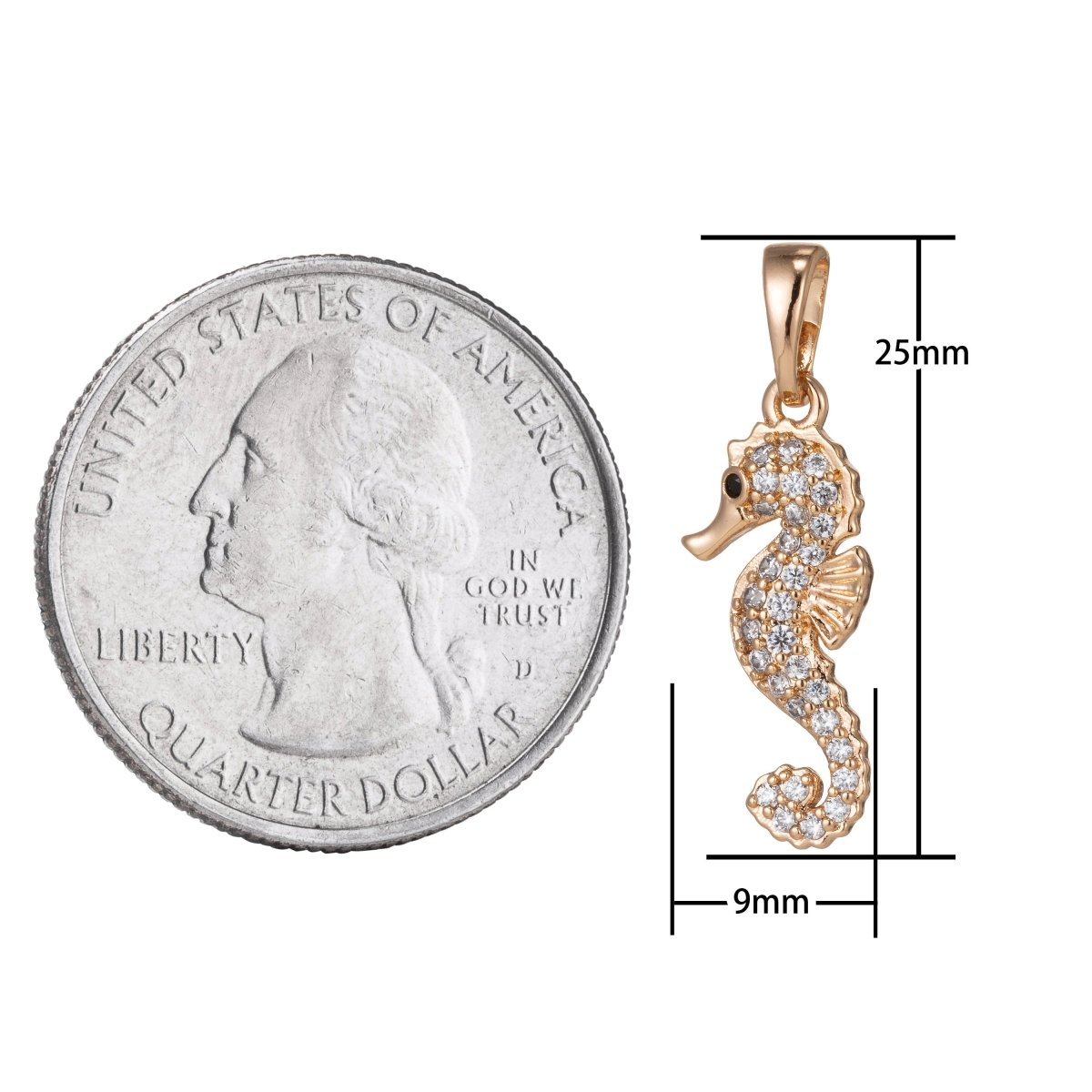 Micro Pave Seahorse Charm in 18k Gold plated D-153 - DLUXCA