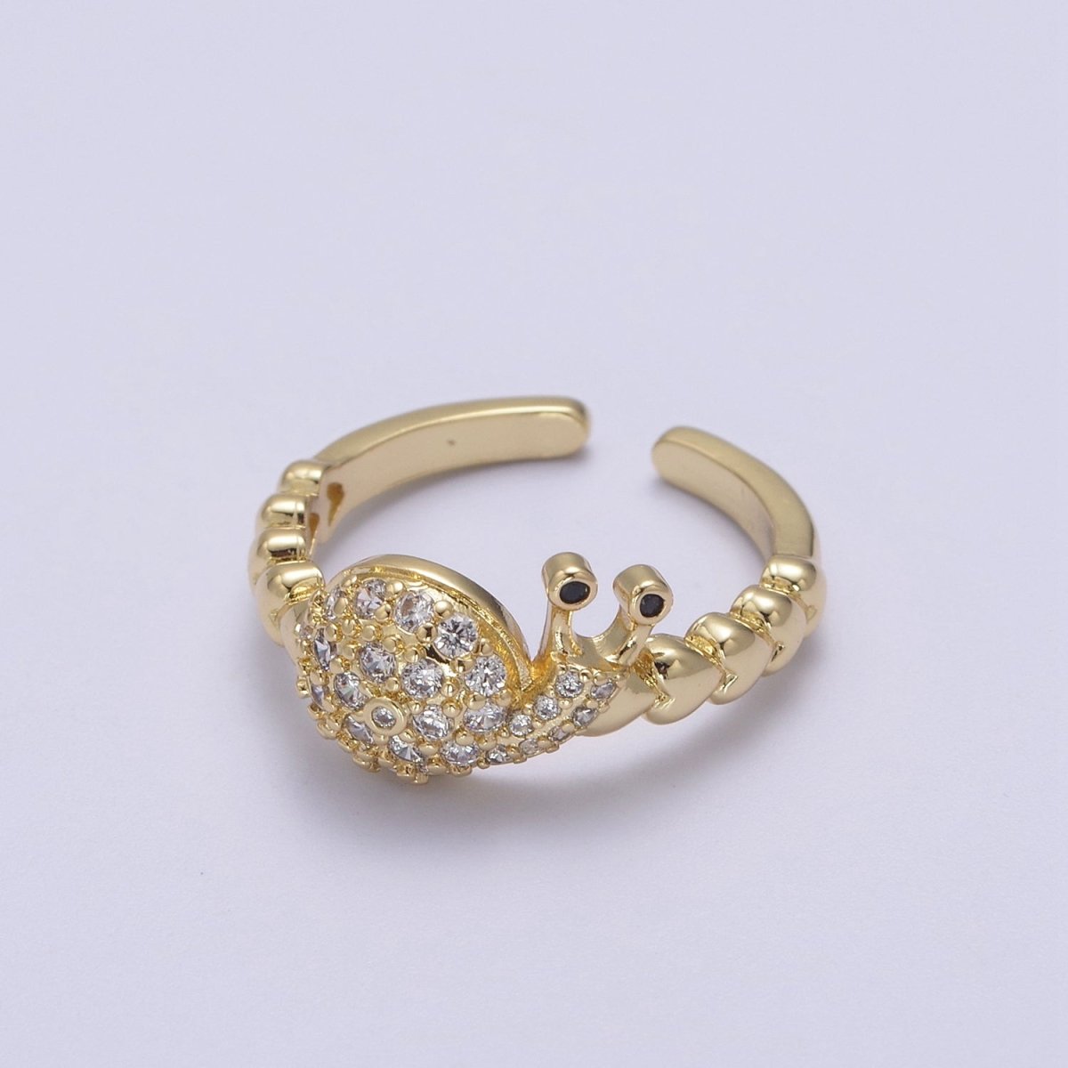 Micro Pave Snail Ring, Heart Textured Gold Adjustable Band Ring, 24K Gold plated Nature Ocean Wildlife Under The Sea Ring U-441 - DLUXCA