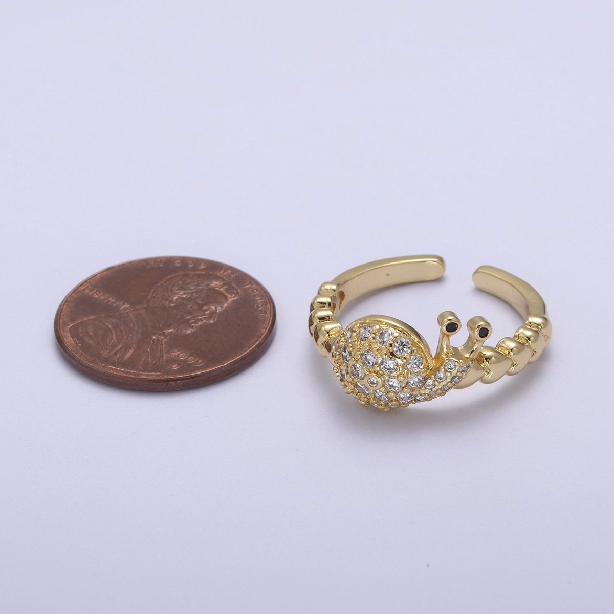 Micro Pave Snail Ring, Heart Textured Gold Adjustable Band Ring, 24K Gold plated Nature Ocean Wildlife Under The Sea Ring U-441 - DLUXCA