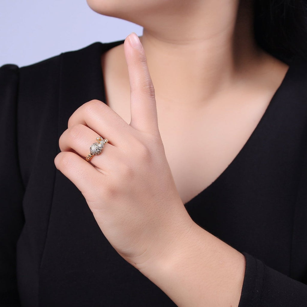 Micro Pave Snail Ring, Heart Textured Gold Adjustable Band Ring, 24K Gold plated Nature Ocean Wildlife Under The Sea Ring U-441 - DLUXCA