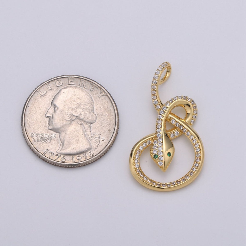 Micro Pave Snake charm, Gold plated Snake Charm, Animal Charm Gold Serpent Charm Necklace Pendant Finding for Jewelry Making Supply I-916 - DLUXCA