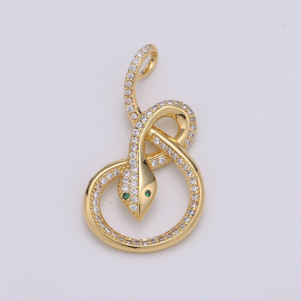 Micro Pave Snake charm, Gold plated Snake Charm, Animal Charm Gold Serpent Charm Necklace Pendant Finding for Jewelry Making Supply I-916 - DLUXCA