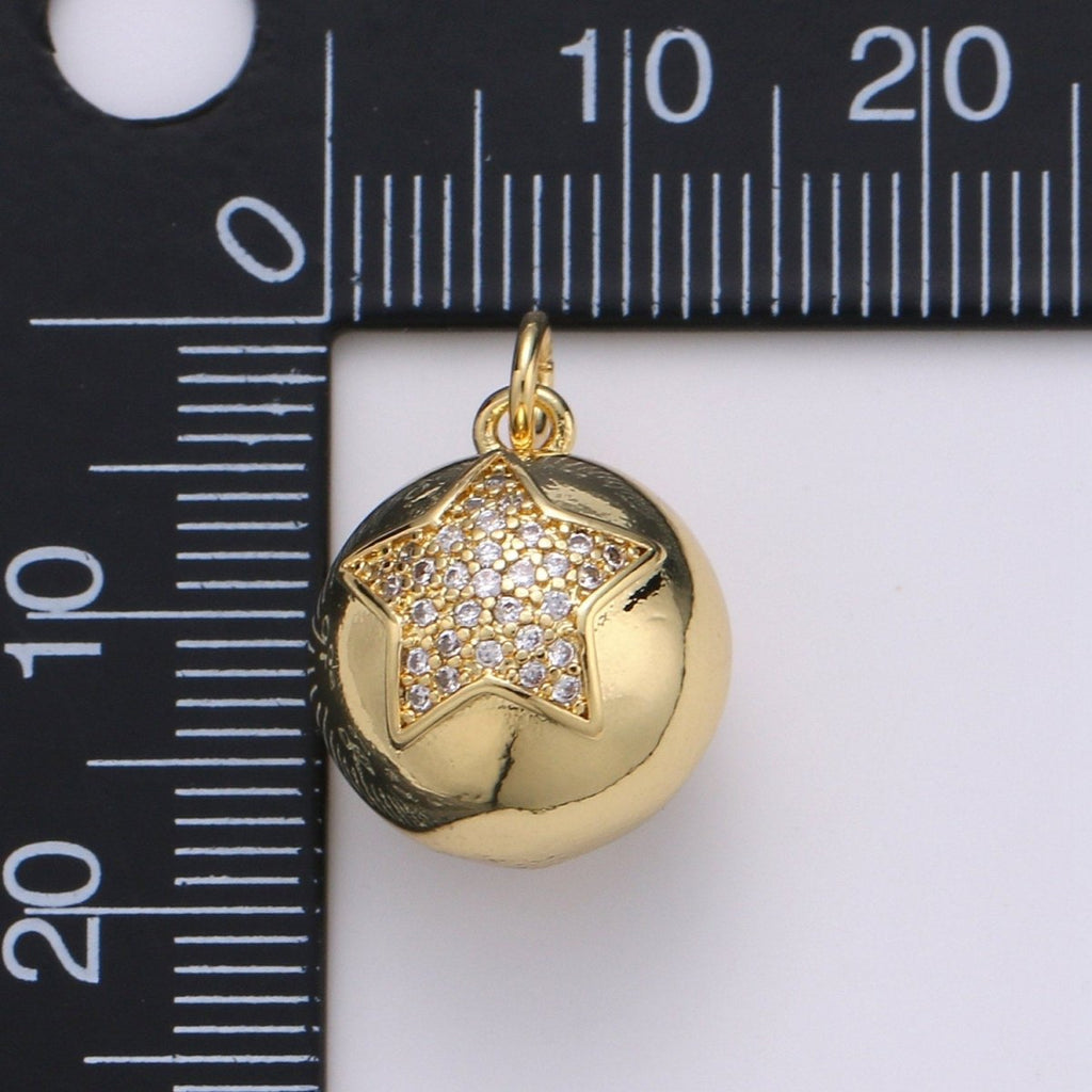 Micro Pave Star Charm Celestial Charm Ball Charm Ornament Star Pendant 14K Gold plated Finding Necklace Bracelet Christmas Jewelry Making | D-705 - DLUXCA