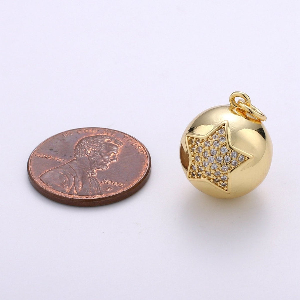 Micro Pave Star Charm Celestial Charm Ball Charm Ornament Star Pendant 14K Gold plated Finding Necklace Bracelet Christmas Jewelry Making | D-705 - DLUXCA