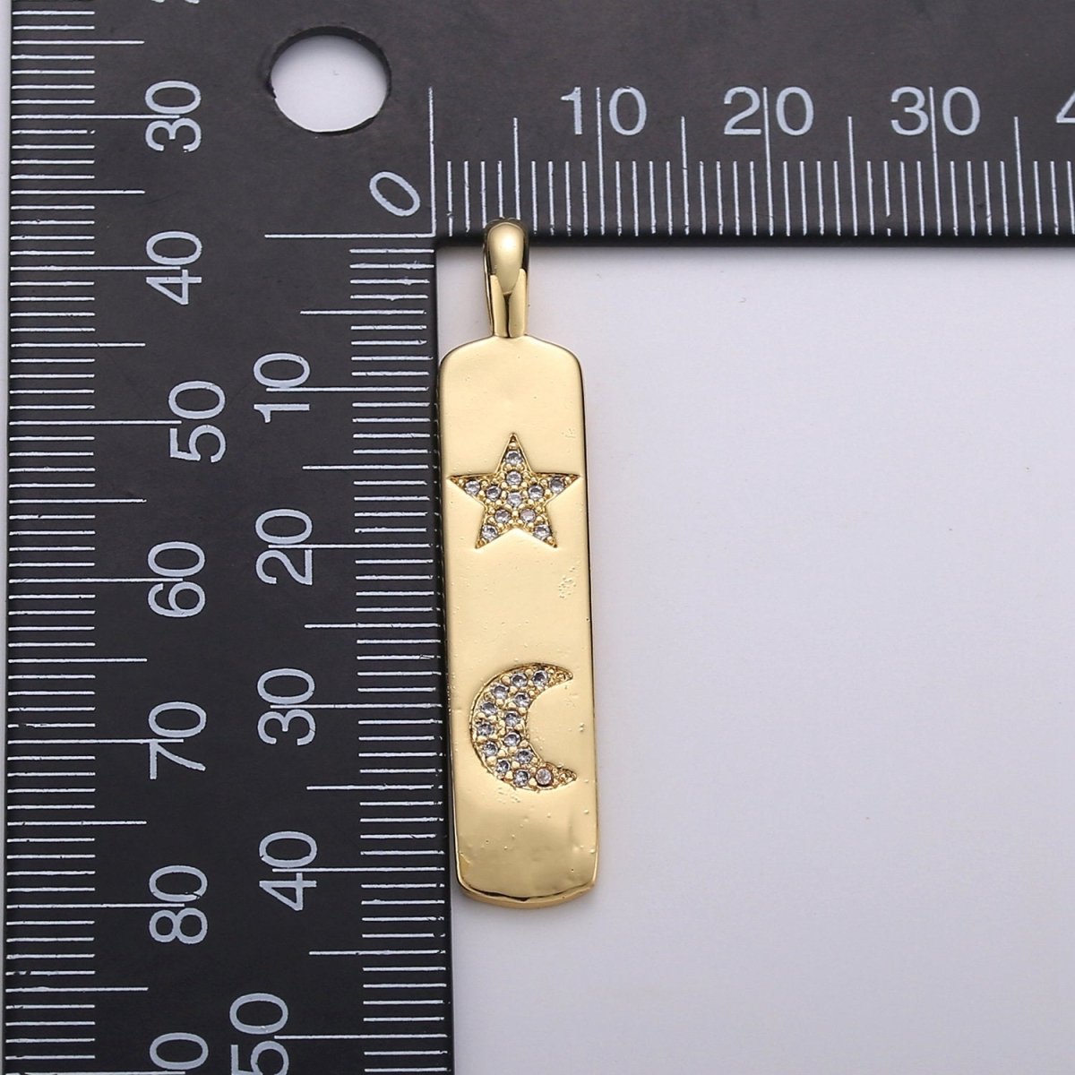 Micro Pave Star Charm Rectangle Tag in 14k Gold plated Drop Pendant Long Celstial Charm for Necklace Component I-707 - DLUXCA