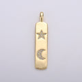 Micro Pave Star Charm Rectangle Tag in 14k Gold plated Drop Pendant Long Celstial Charm for Necklace Component I-707 - DLUXCA