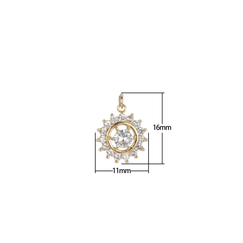 Micro Pave Sun Charm for Statement Necklace, Sunburst Celestial Pendant Necklace, DIY Supply Jewelry Gift For Her E-858 E-859