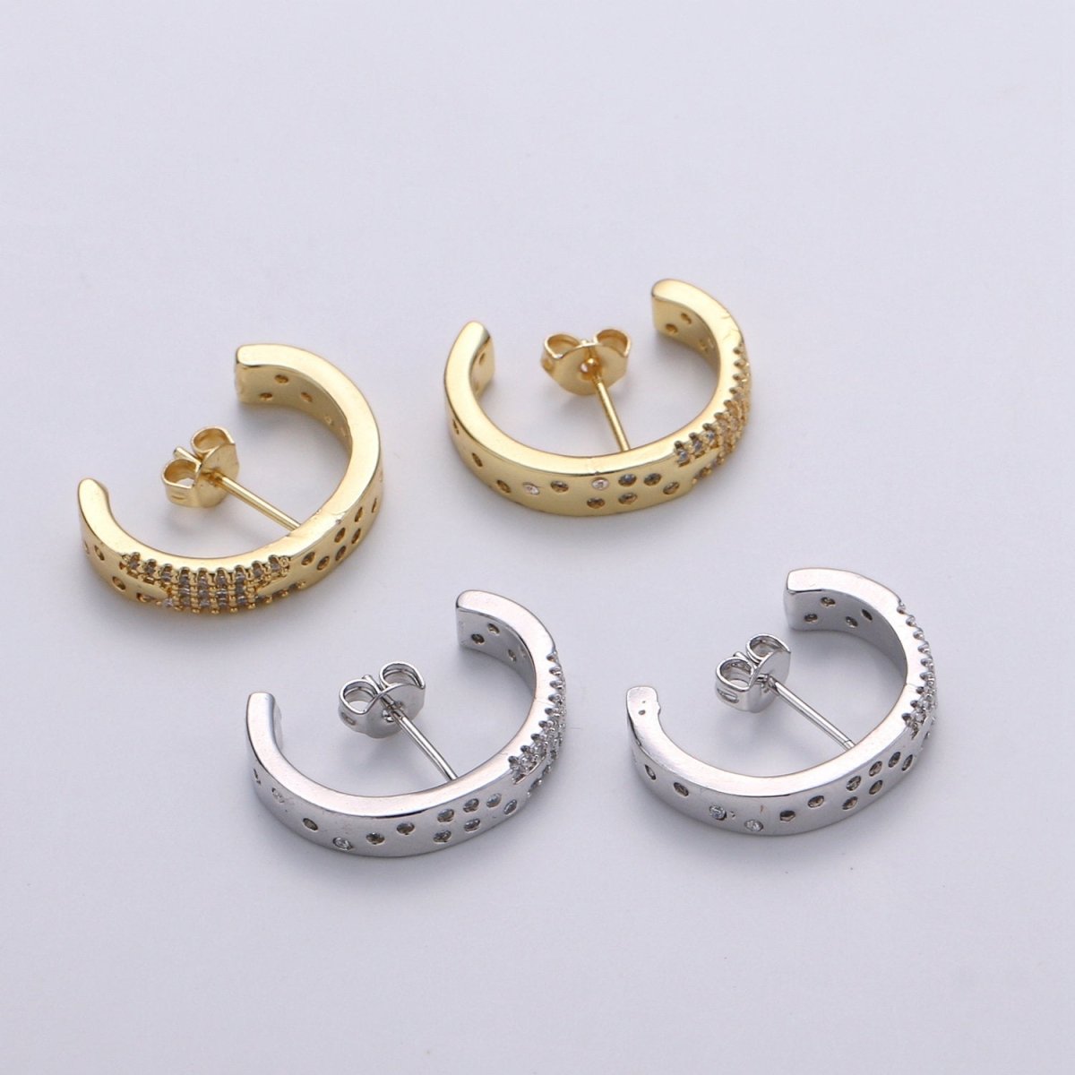 Micro Pave Suspender Earrings • Gold plated ear climbers • cuff earrings • Gold hoop stud earrings • Satement Earring jewelry Q-245 Q-246